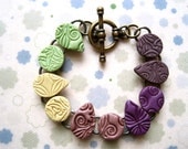 Stamped Polymer Clay Bracelet - Green and Purple Texture Tiles