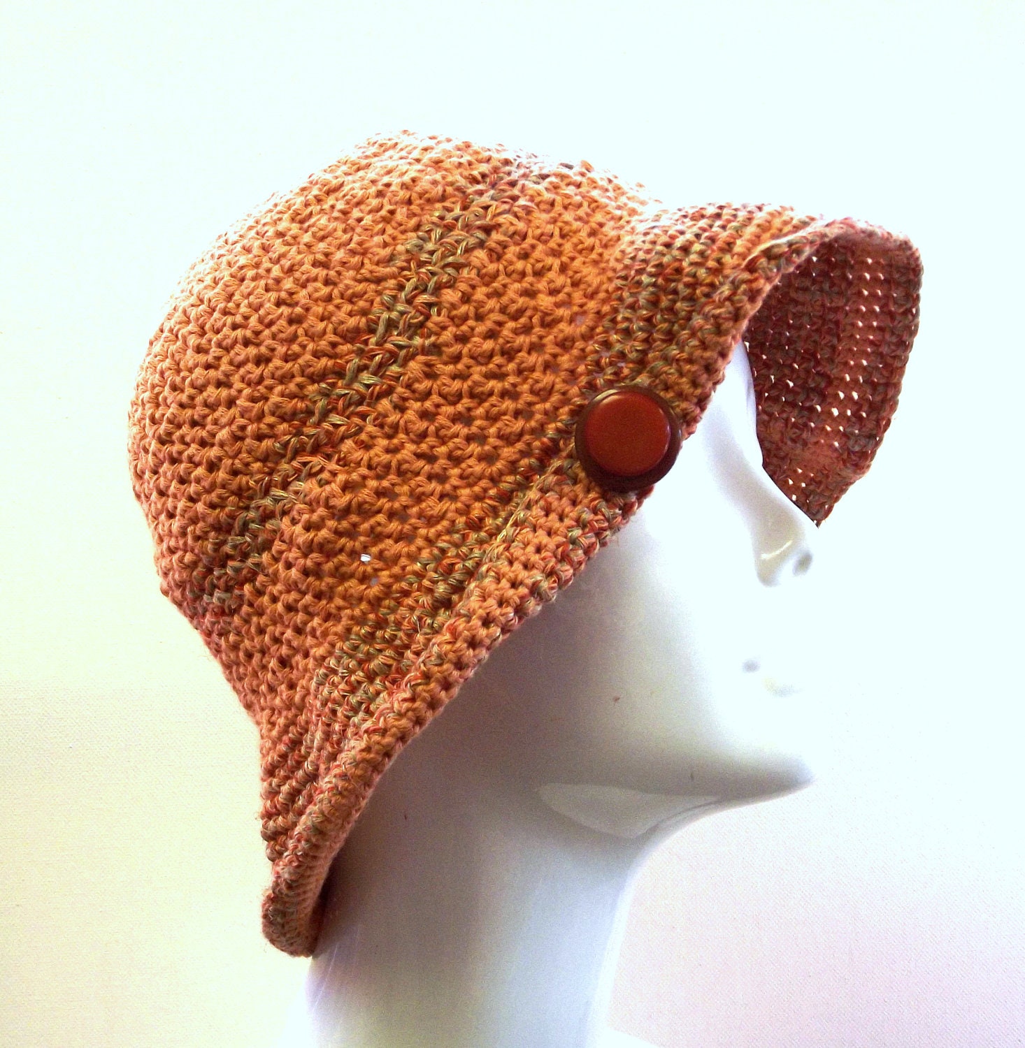 Ladies Hat, Crochet Cloche, Silk Linen Cotton, Sun Hat, Spring, Summer, Beach Apparel