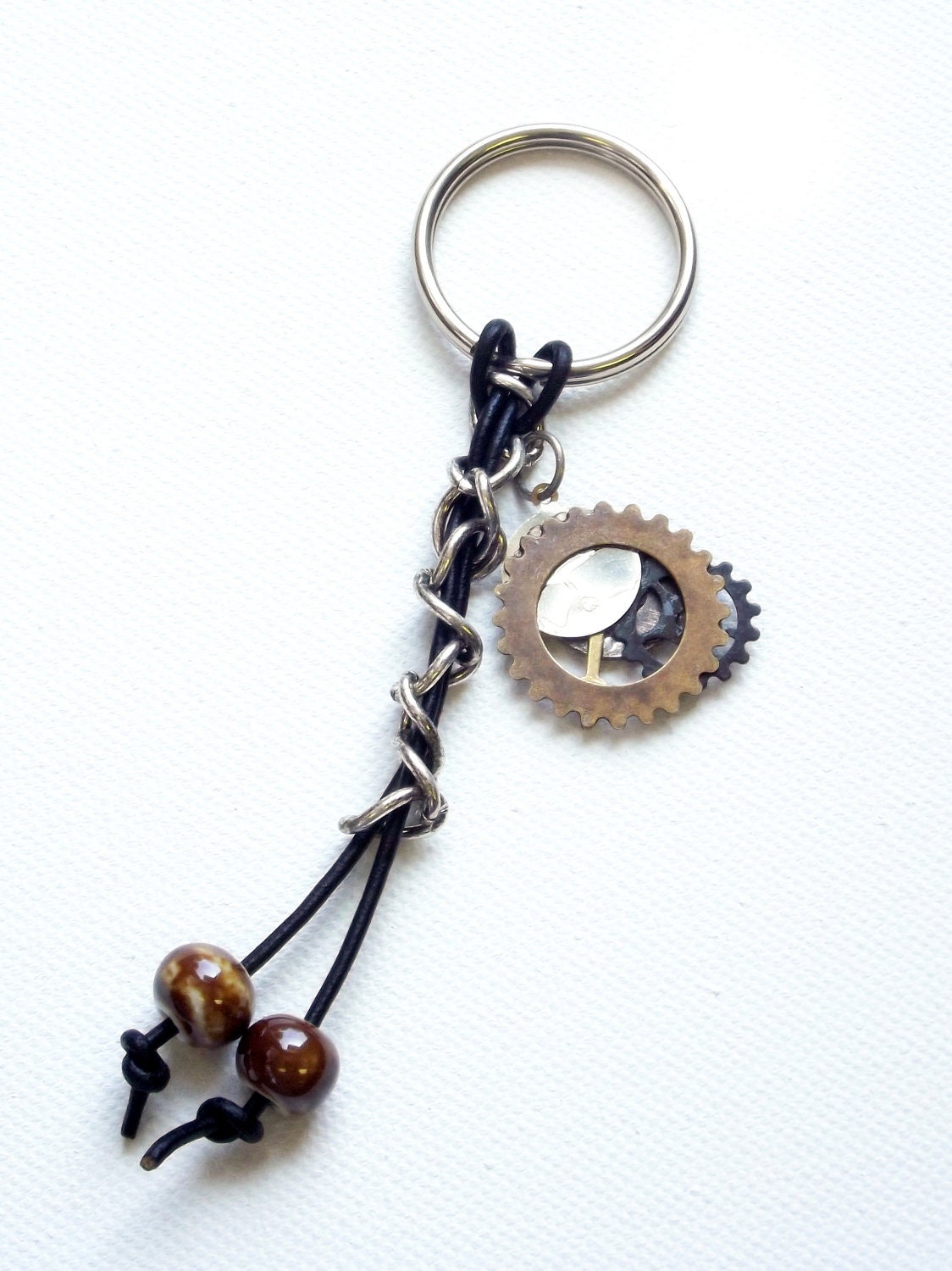 Handmade Keychain             Steampunk Style Accessory             Metal Key Ring        OOAK