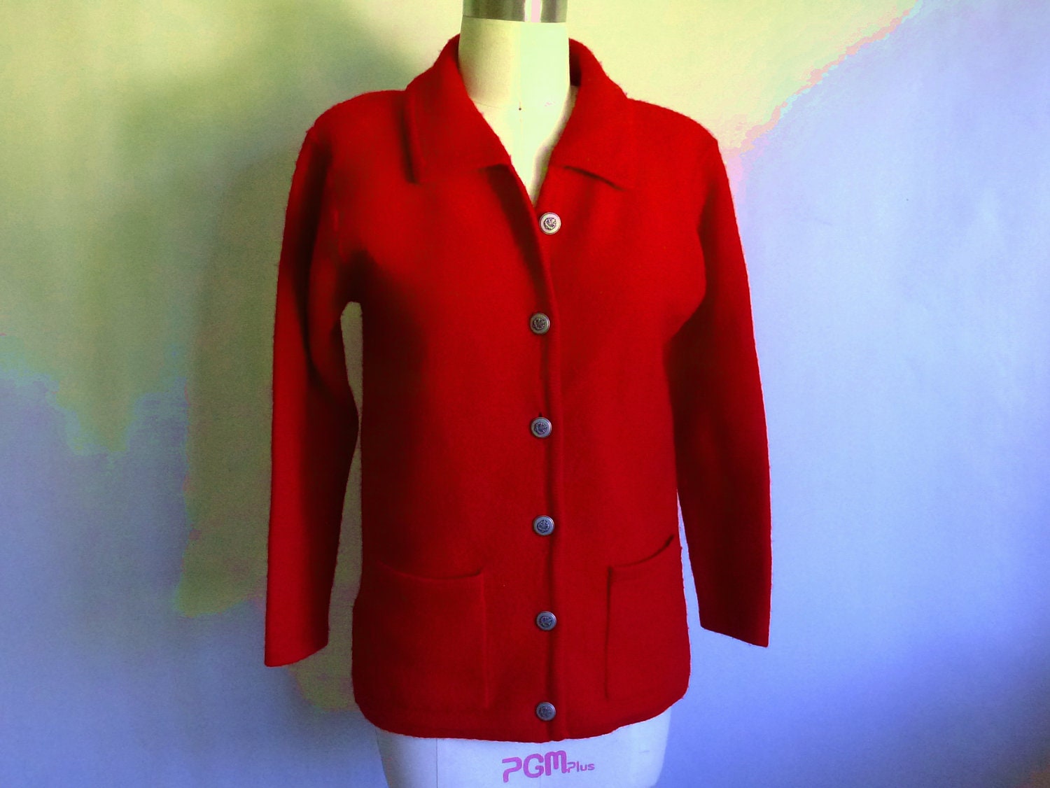 SALE Sz S/M Wool Sweater Jacket // Vintage Lipstick Red Wool Sweater Coat // CALIFORNIAseabreeze Shop on Etsy
