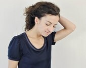 fashion, shirt, sweet puff sleeves, decorative neckline, marine,aubergine, ready to ship