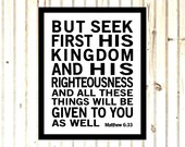 But Seek First His Kingdom Downloadable Art Printable Scripture PDF Poster Matthew 6:33 Print