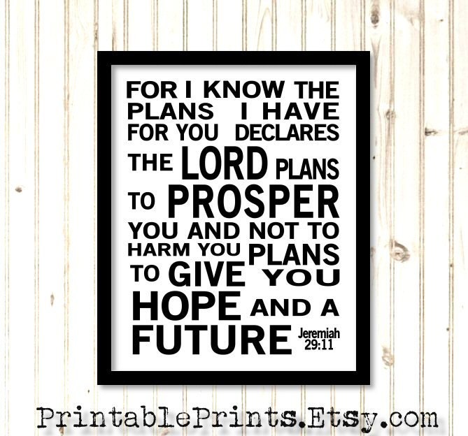 Printable Scripture Word Art Jeremiah 29:11 For I Know The Plans Subway Sign Modern Poster PDF jpg Digital Download