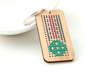 Cross Stitch Kit - Stitched bamboo key ring with art decco pattern