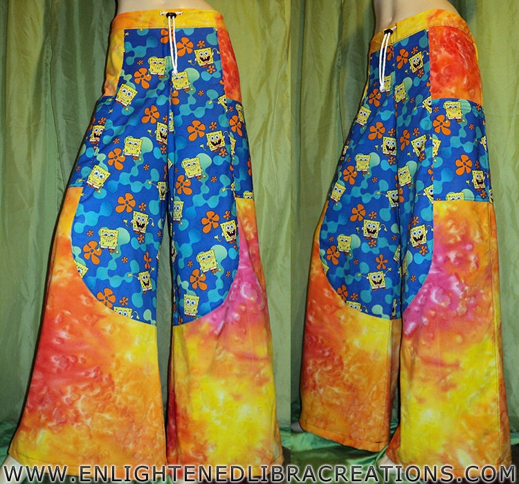 Sponge Bob Square Pants Raver Pants 2 -  Phatties Phatts Phat Rave Pants - Wideleg Pipes Flares - Ready To Ship Now - Premade - EDC
