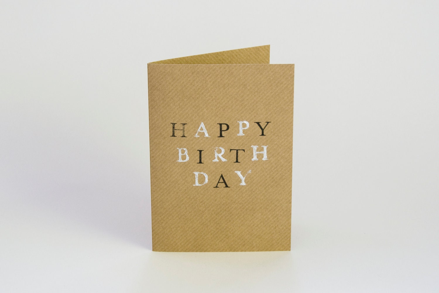 Kraft card 'Happy Birthday' hand stamped typography greeting card