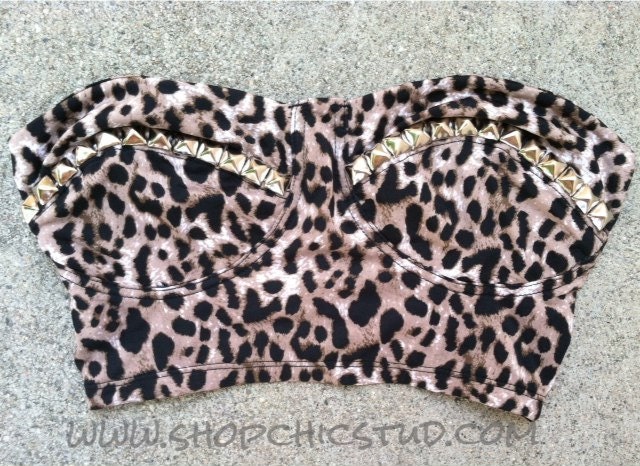 Studded Bustier Top SMALL Leopard Bandeau Silver or Gold Studs