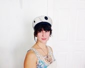 1960s Pillbox Hat / Navy and White  / Polka Dot / Netted Hat / Boat Hat / Mod / For Her / NOS