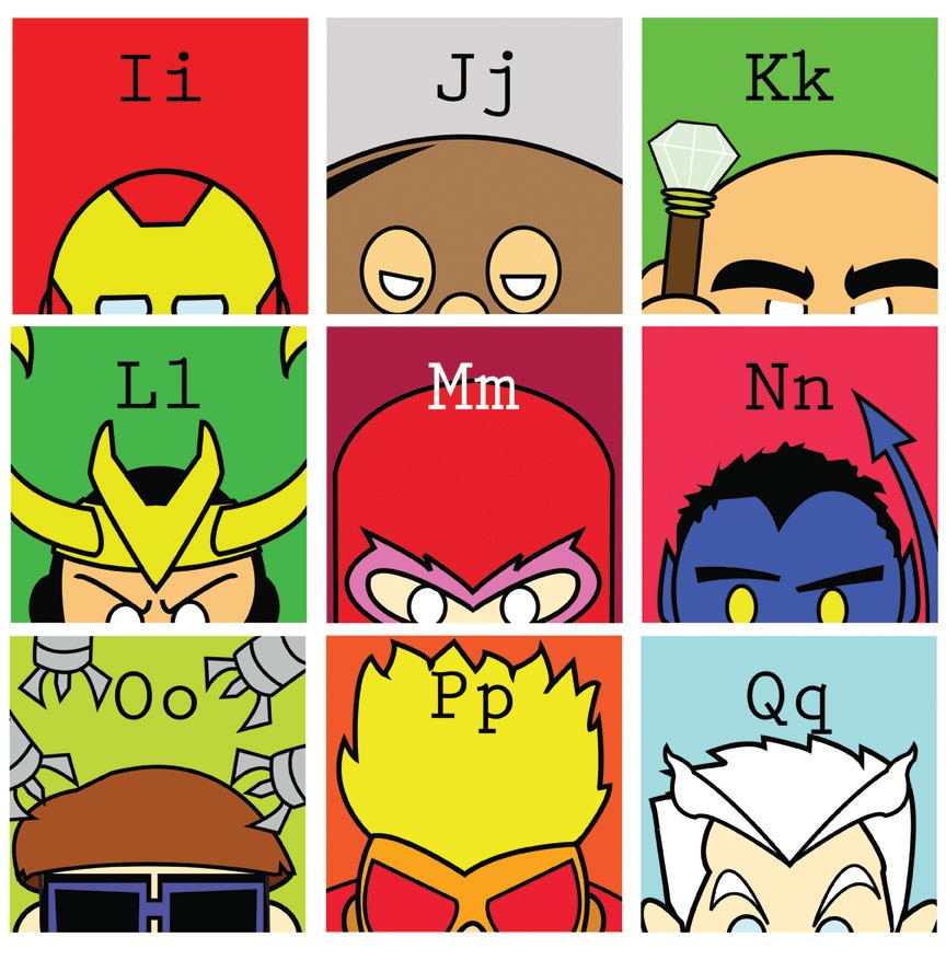 ABCs of Super / 3 Poster Prints of MARVEL Super Heroes 12"x12" Spider-Man / Captain America / Hulk / Wolverine / Avengers / Iron Man ABC