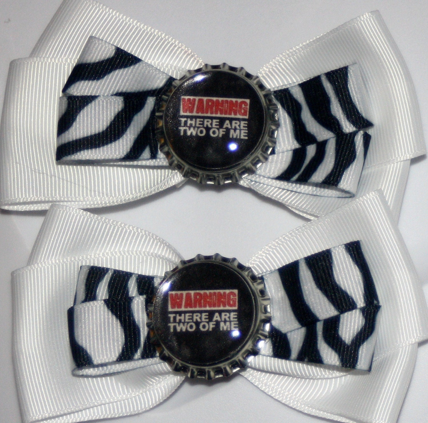 Twin Babies White and Zebra Matching Bows