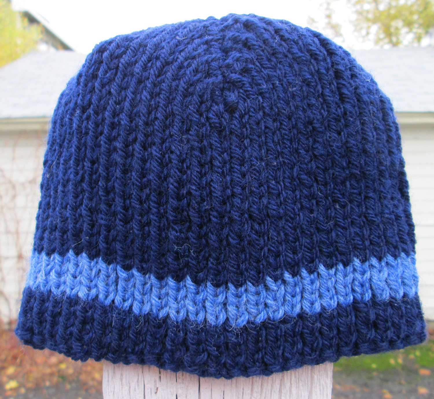 Child's Navy Beanie with Light Blue Stripe