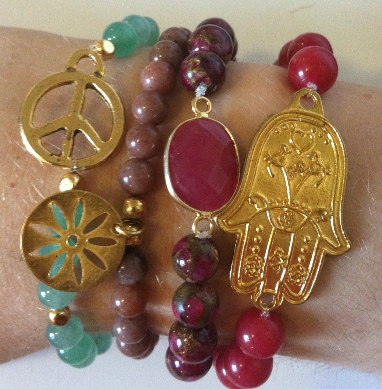 Plum Jade Flower Charm Bracelet