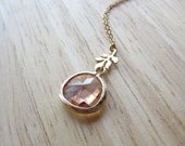 Gold Framed Glass Necklace, Champagne Gold Necklace, tiny gold leaf, dainty jewelry , bridal jewelry, wedding jewelry