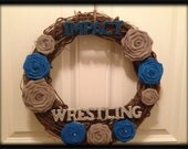 Grapevine Blue Fabric and Gray Burlap Wreath with Glitter Letters- Holiday wreath, Anytime Wreath