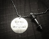 BETTER THAN YESTERDAY - CrossFit necklace silver with pewter barbell... Crossfit workout