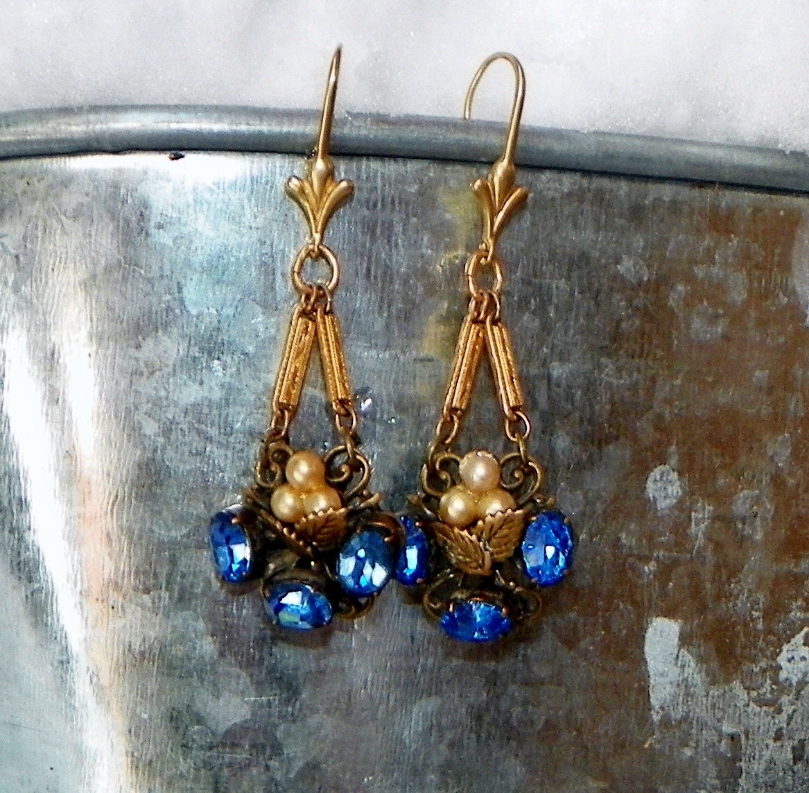 Vintage 40's Cobalt Blue West Germany Earrings, Artisan Designed