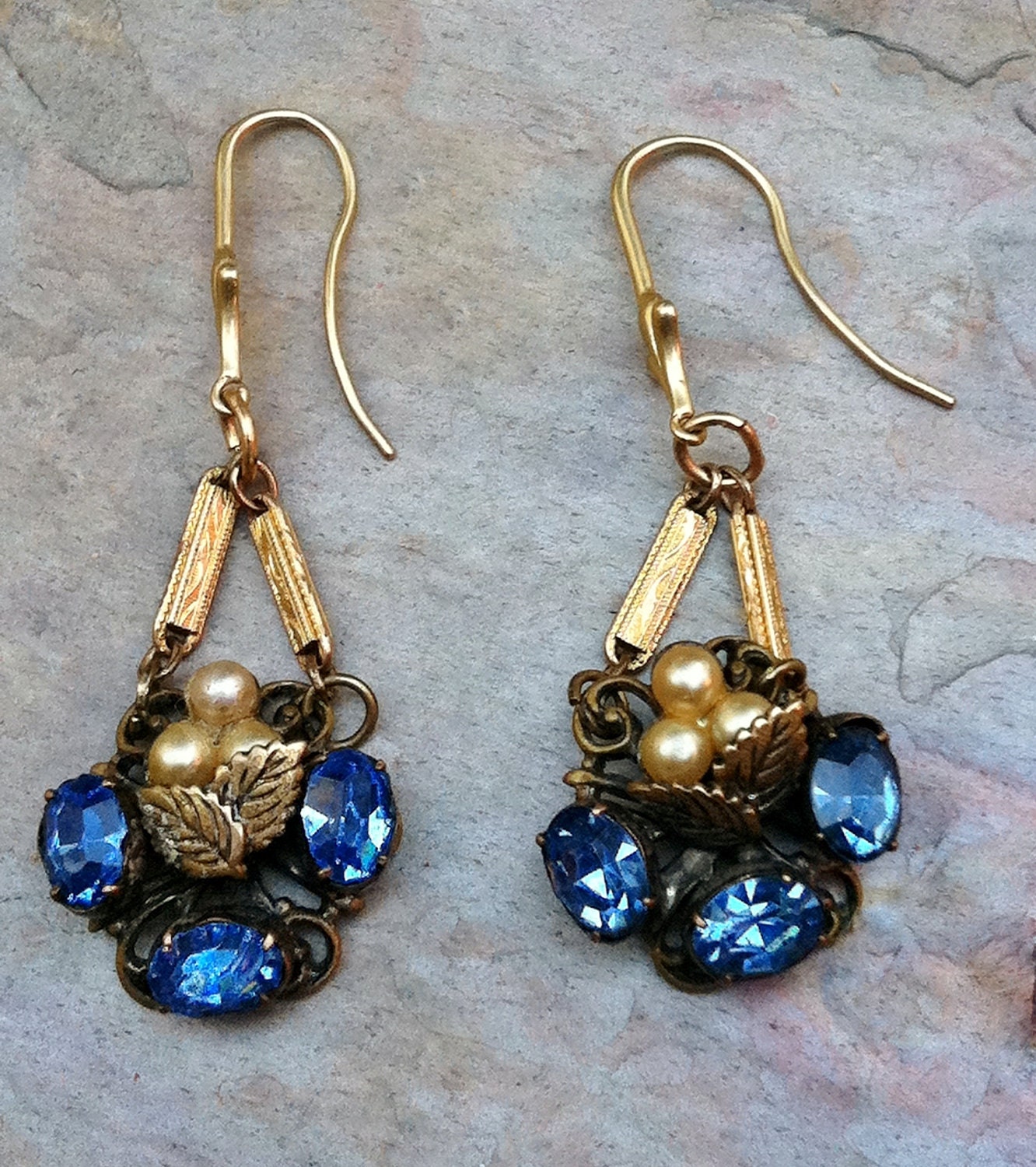 Vintage 40's Cobalt Blue West Germany Earrings, Artisan Designed