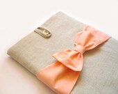 iPad case, iPad sleeve, iPad cover, Tablet sleeve Natural canvas, Bow Peach color