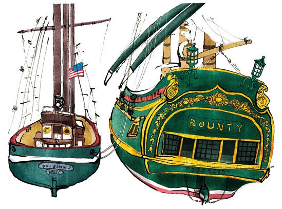 bel espoir and bounty: ship print / nautical illustration