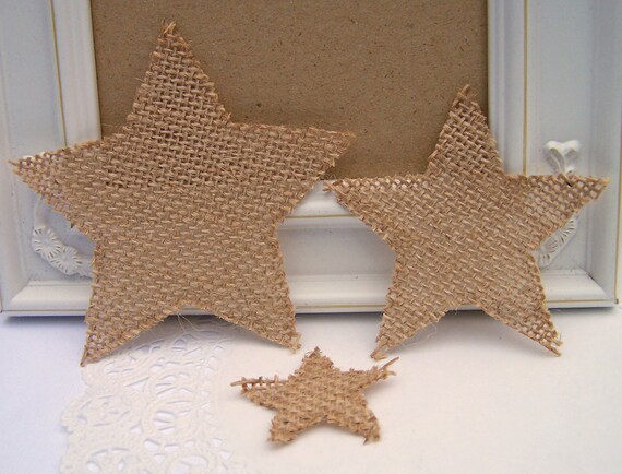 Burlap Christmas Stars - QTY - 12 Wedding Fabric Embellishment, Gift Wrap, Packaging, Decor, Tags