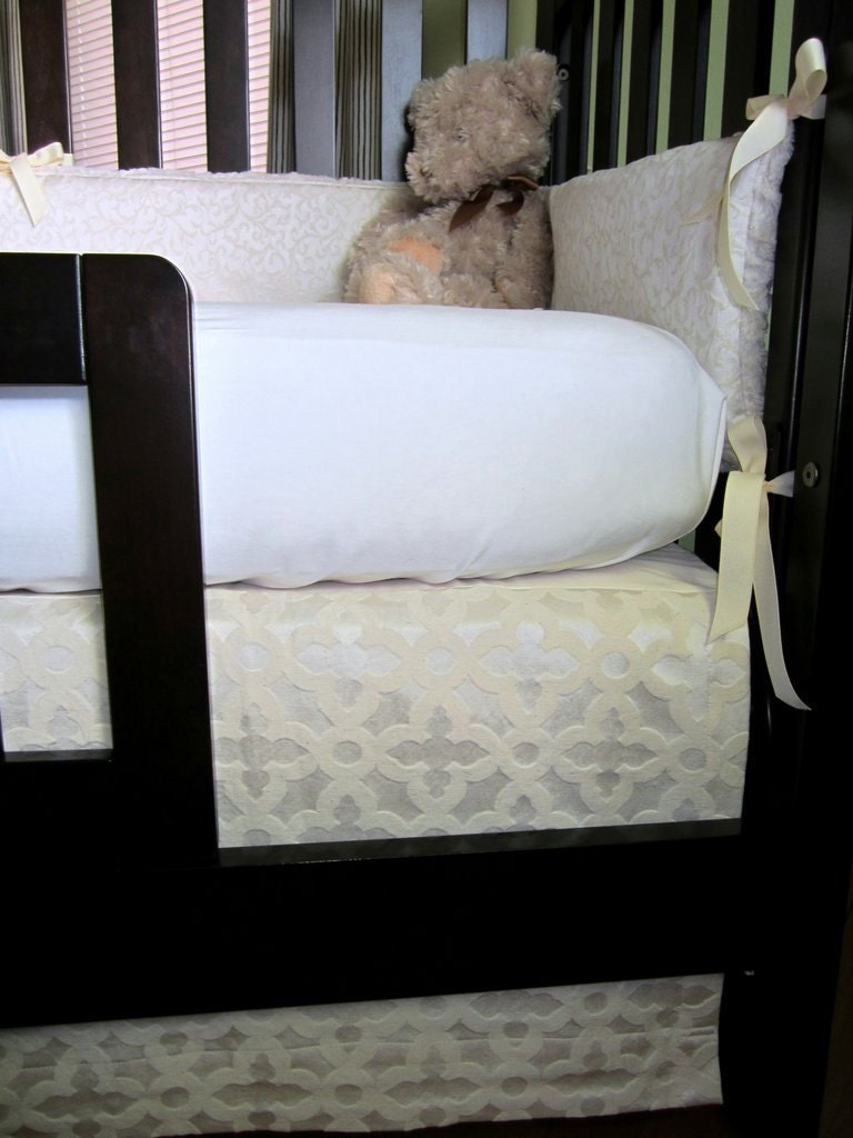 2-piece Oatmeal & Cream Luxe Cotton Bumper and Skirt Bedding Set, Custom Made to Order