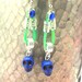 Handmade Blue Skull Earrings Green Satin Cord Handmade Blue Skull  Antiqued Earwires Sterling Silver Cut Out Beads Over Green Satin