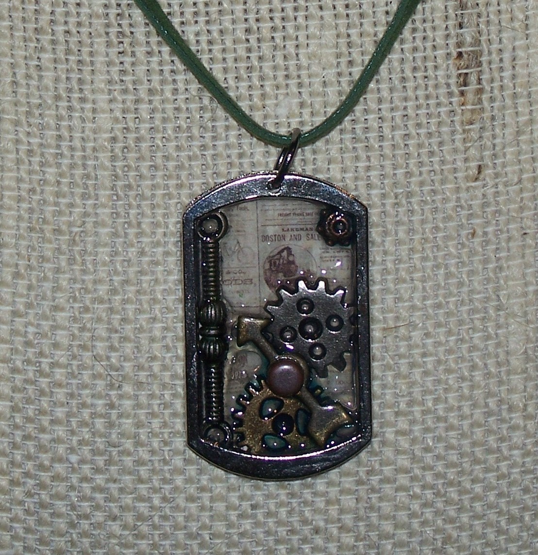 Steampunk Gears charm collage Pendant choker Necklace Handmade One of a Kind