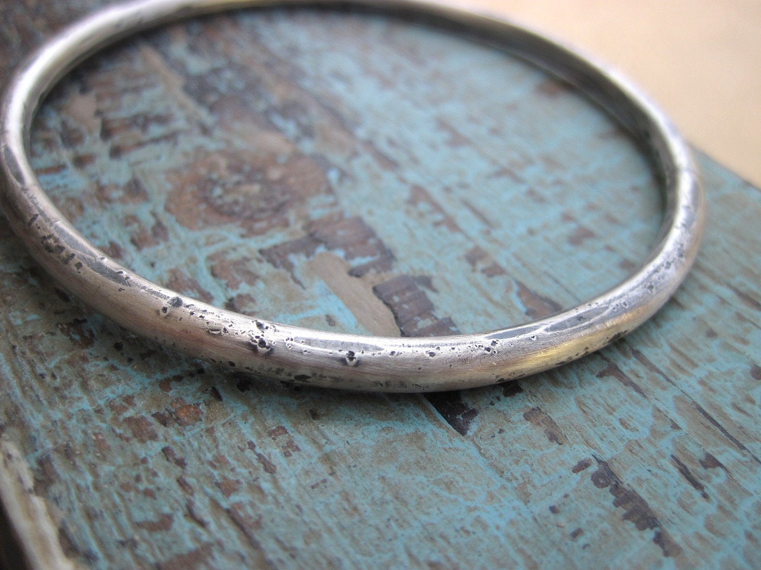 Chunky Silver bangle- Organic, distressed, wabi sabi, solid sterling silver bracelet, medium size
