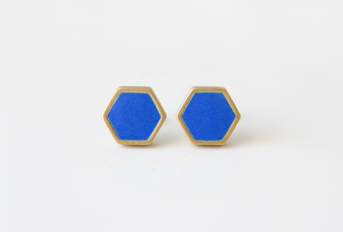 Royal blue hexagon stud earring