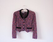 Vintage 80's cropped floral paisley velvet contrast collar collared blazer top