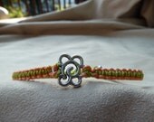 Chartruese and Tangerine Macrame Bracelet w Silver Flower Charm & Sliding Adjustable Closure