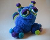 Fiber Art, Needle Felted Wool, Super Cute Weird Blue Magical Fantasy Creature, Soft Sculpture