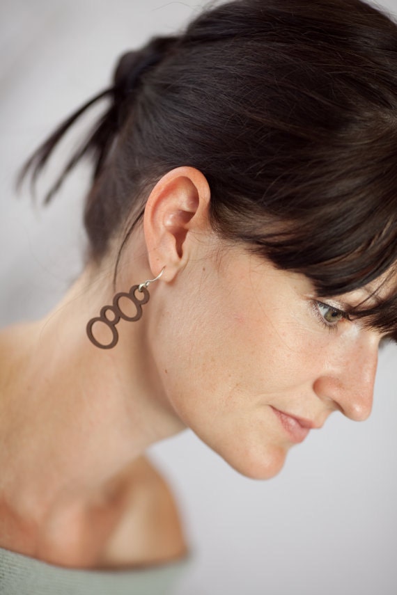 Wood Earrings Handcrafted Jewelry Laser Cut Brown