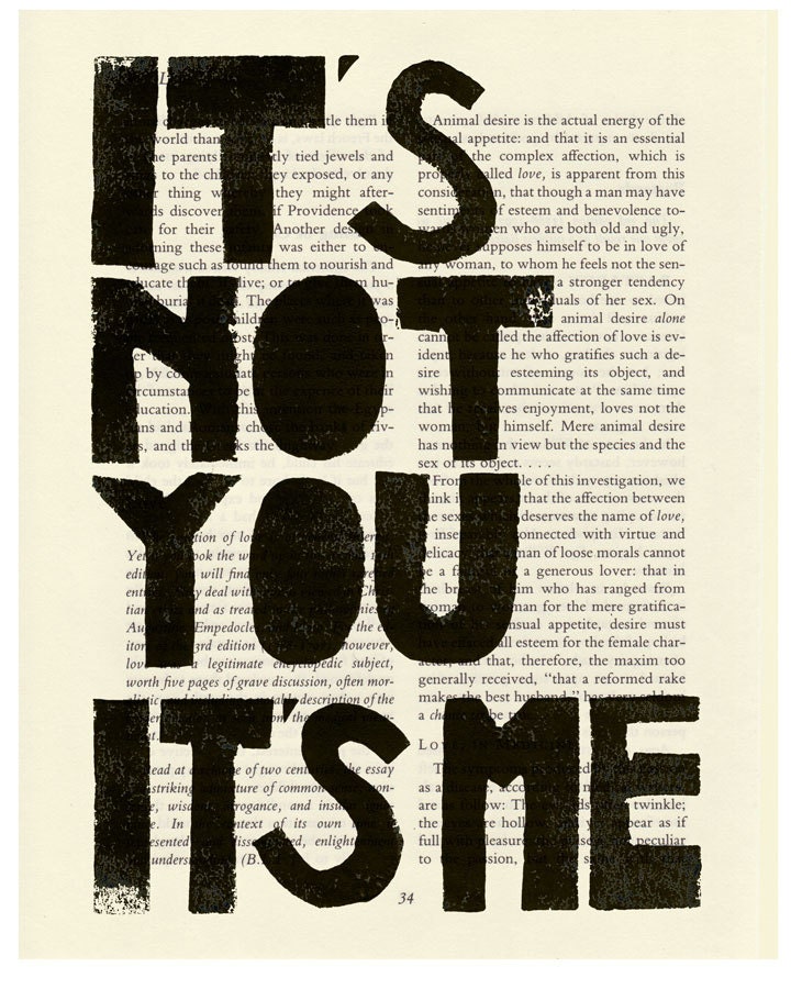 It's not YOU it's ME George in Seinfeld dorm decor back to school PRINT on salvaged page book art print from original linocut design