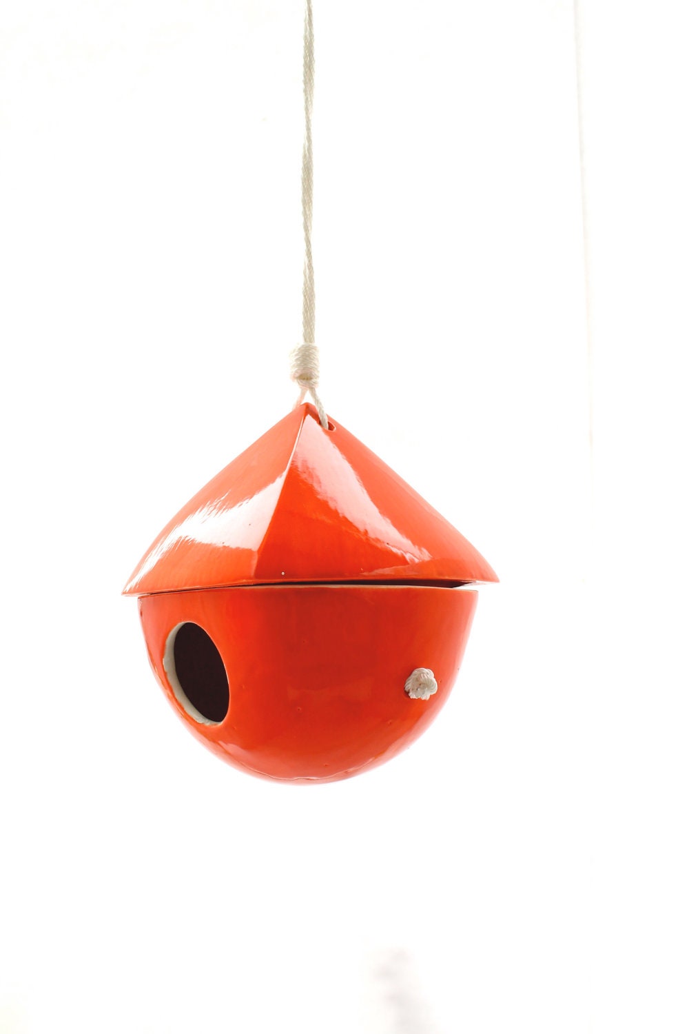 Porcelain Birdhouse- Dark Orange