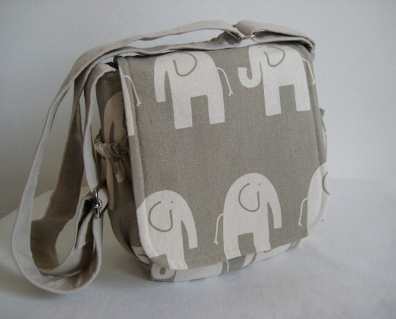 Messenger Bag, Small Cross Body Bag, Purse in Elephant print