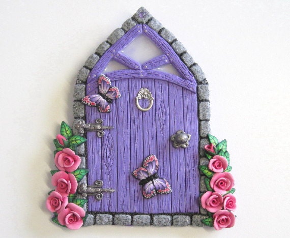 Amethyst Fairy door with Pink Roses