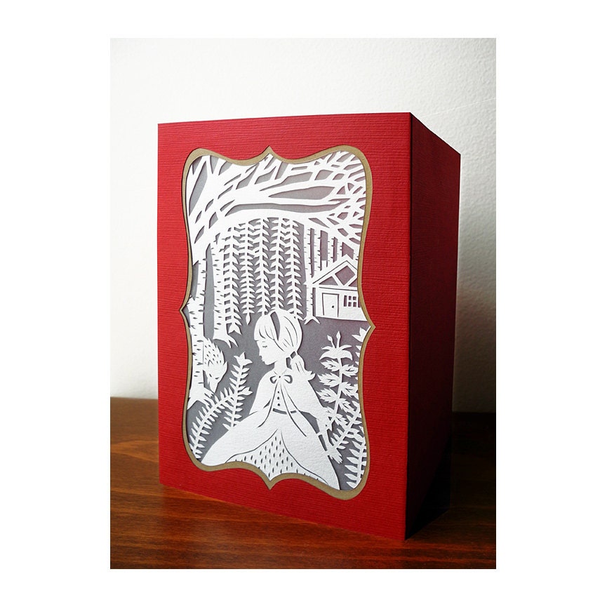Handmade Papercut Luminary - Little Red Riding Hood Illustration - Paper Lantern - Votive Holder