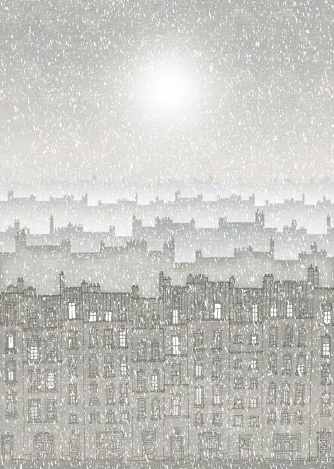 Paris illustration - Walking with angels - Fine art illustration, Fine art prints, Art Posters,Paris art,Paris decor,Eiffel,Wall art,Winter