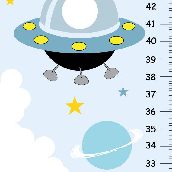 Personalized Boy Outer Space Growth Charts - Blue