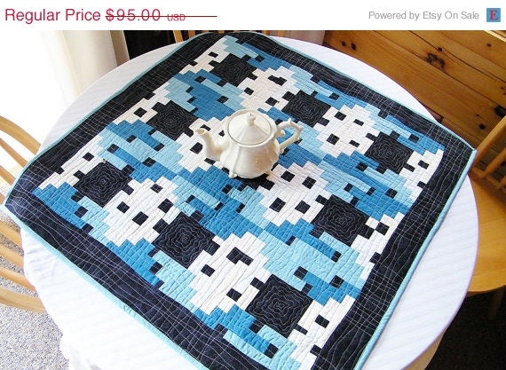 SALE Modern Table Topper Modern Blue Quilted Wall Hanging