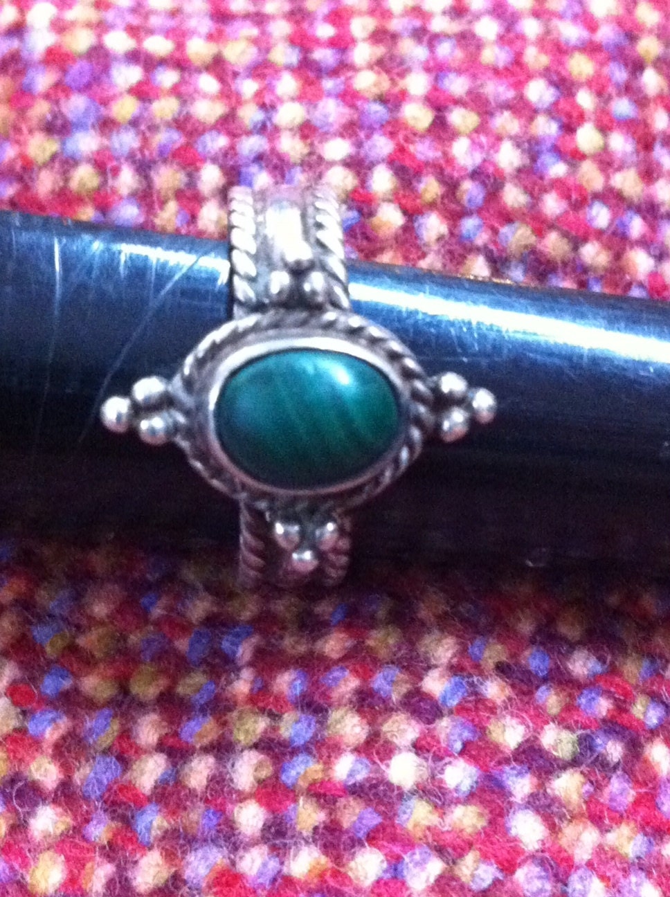 Sterling Vintage Malachite Size 7 : Thick Banded Heavy 5.2 Grams