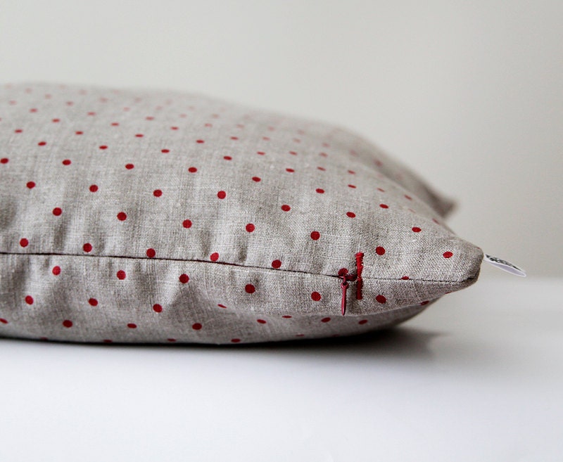 Linen pillow cover - decorative covers - shams - throw pillows - polka dot pattern- 18x18