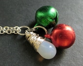 Christmas Bells Necklace. Holiday Necklace. Christmas Necklace in Red and Green. Silver Necklace. Handmade Jewelry.