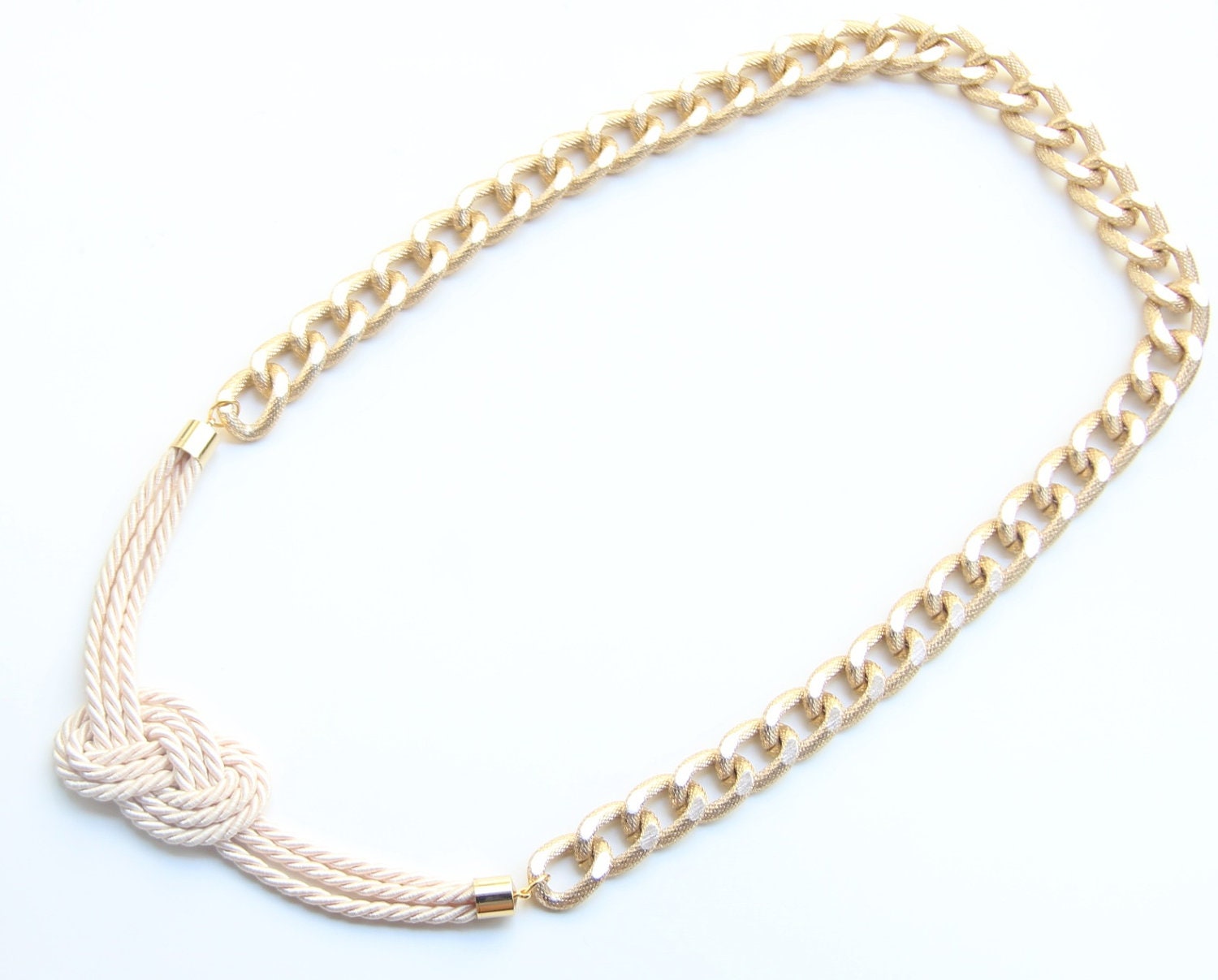 Gold Chunky Chain with white silk knot necklace - 24k gold plated - Statement bib
