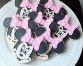 Decorated Minnie Mouse Character Cookies, Perfect for your child's Birthday Party Favors, Pink Bow