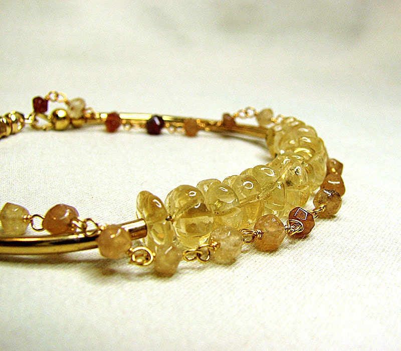 Amber yellow citrine layered bracelet Gold bar bracelet  Beaded chain bracelet Multi strand stacking bracelet Beaded jewelry