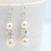 Pearl Rhinestone Earrlings Swarovski White Pearl Drop Earrings Sterling Pearl Elegant Earrings