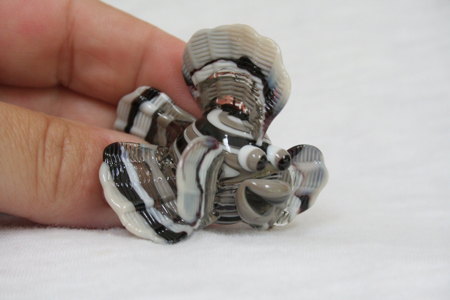 Reserved for Patti, Awesome Black, White and Grey Handmade Moretti Glass Fish, Lampwork Art Glass Sculpture, Black, White and Grey