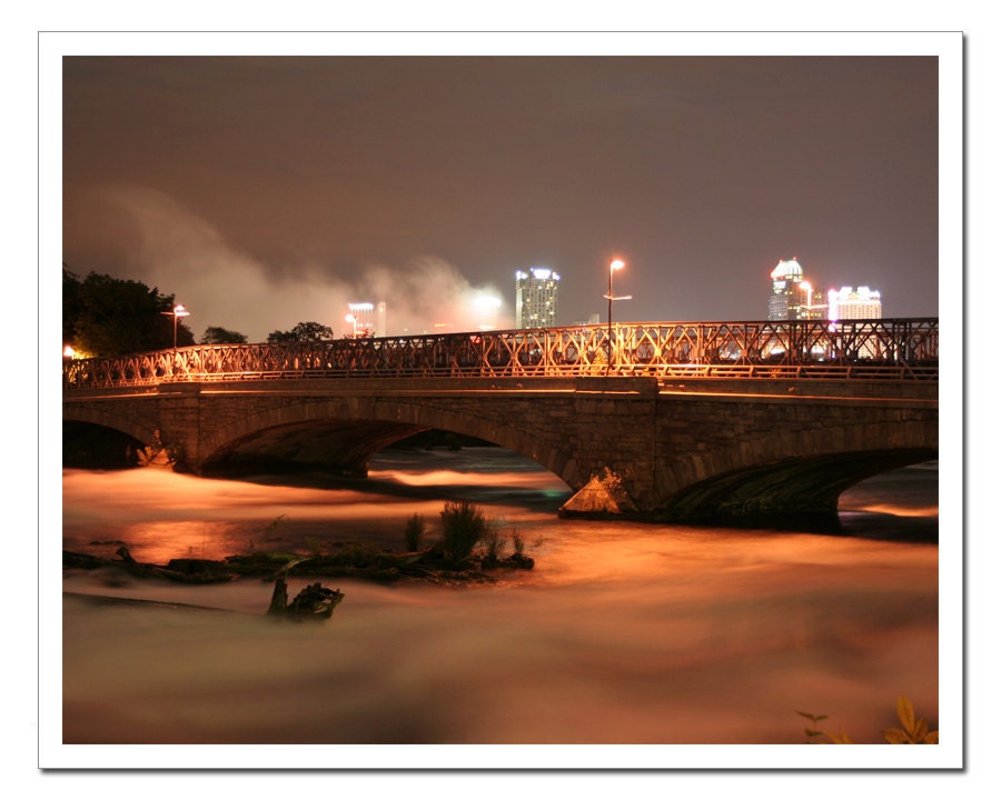Niagara River Photography, Buffalo NY, Bridge over River, Night Photography, 11x14 brown orange french roast